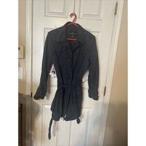 London Fog Belted Single Breasted Trench Coat in Navy Polka Dot Womens L